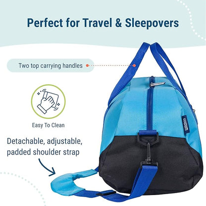 Wildkin Kids Overnighter Duffel Bag – Carry-On Size, Ideal for School & Sleepovers – Sky Blue