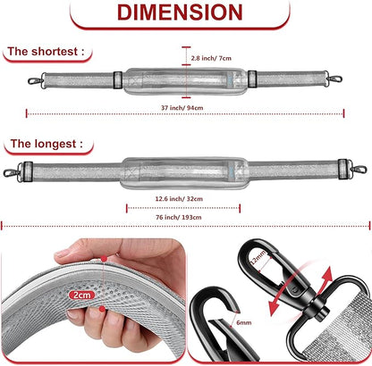 ZINZ Ultra-Thick Fixed Pad Shoulder Strap 76-inch Universal Bag Strap with Breathable Cushion and Dual Balanced Adjustable Buckles for Laptop Bag Messenger Bag Crossbody etc -Gray Silver Jacquard