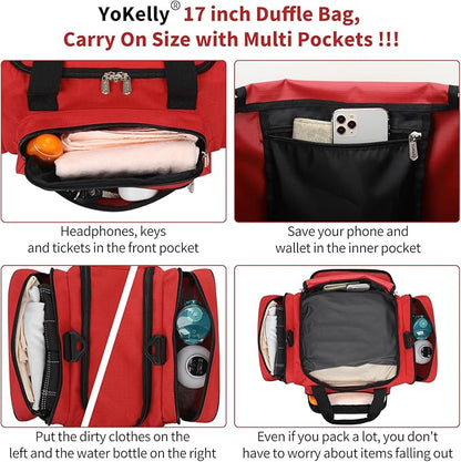 Small Duffel Bag 17 inch Carry On Weekender Bag for Travel Gym Sport (17x10x9 in) - Red