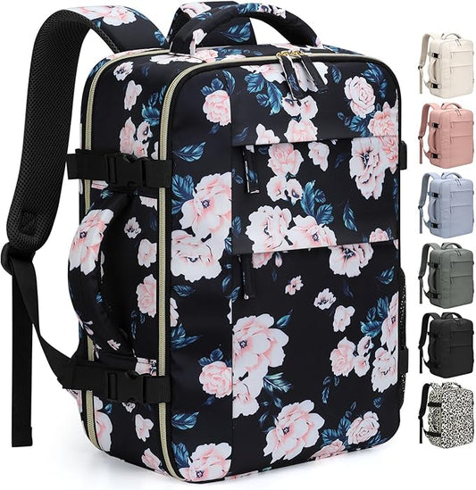 Travel Backpack for Women Man, Waterproof Personal Item Travel Bag Airline Approved Laptop Backpack Bookbag Weekender bags for Business,Travel, Work Fits 15.6 inch Laptop(Medium,Flower)