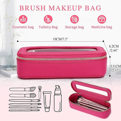 Pinkmik Makeup Brush Bag Slim Clear Makeup Bag Transparent Travel Cosmetic Case & Toiletry Bag with Zipper Small Beatuy Makeup Bag Purse Organizer for Women (X/Fuxia, SLIM)