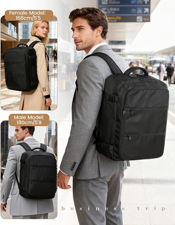 Travel Vacuum Backpack with Garment Bag, Large 18×14×8 Suit Carry on Bags Flight Approved, Personal Item Luggage with Vacuum System, Carry On Suit Luggage for Men Women, Black