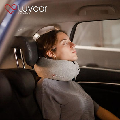 Premium Quality Memory Foam Travel Neck Pillow Bundle - Best Ergonomic Pillow for Airplane Travel, car Ride, Sleeping. Comes with Eye mask, earplugs and Storage Bag