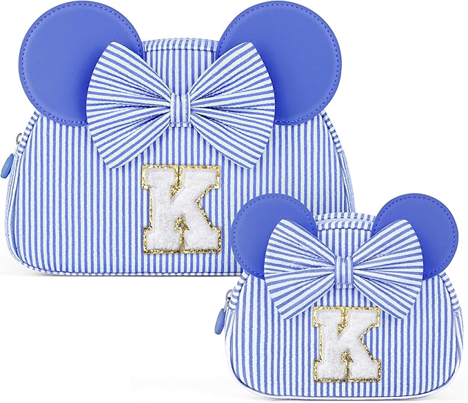 Initial Travel Makeup Bag for Girls | Cosmetic Bags | Kids Teen Girl Gifts | Birthday Gifts for Girls | Travel Makeup Bag | 6 7 8 9 10 11 12 13 Years Old Girl Gift - Blue K