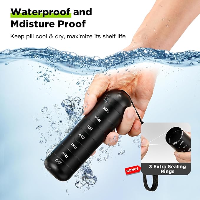 [2 Pack] Zannaki Metal Travel Pill Organizer, Portable Waterproof Weekly Pill Box, Large Aluminum Alloy Pill Case Container, BPA Free 7 Day Daily Medicine Organizer Holder for Vitamin, Supplement