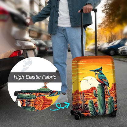 Luggage Cover Protector for 30-32 Inch Suitcases, TSA Approved Elastic Travel Suitcase Covers, Anti-Scratch Washable Luggage Sleeve for Carry On & Checked Bags, Artistic Bird
