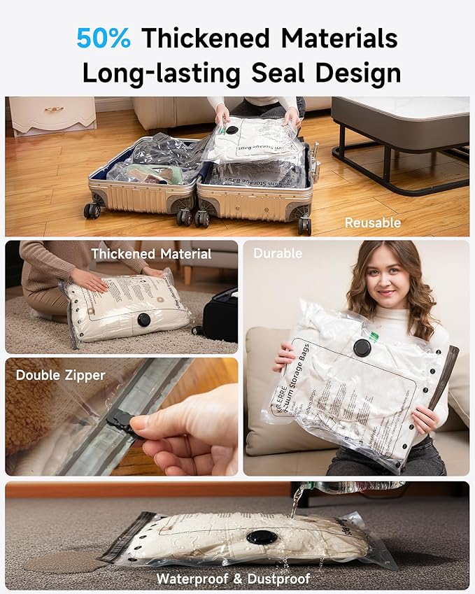 20 Pack Travel Vacuum Seal Bags with Rechargeable Electric Pump, 4 Sizes Space Saver Vacuum Storage Bags for Luggage and Suitcase, Compression Bags for Packing, Travel Vacuum Bags for Clothing