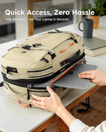 Tolaccea Carry on Travel Backpack, Laptop Backpack Flight Approved Convertible Large Duffle Luggage Bag Daypack Work Business Rucksack Fits 16" Laptop for Men Women 3 Carrying Ways, 40L-50L Expandable