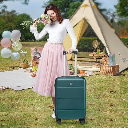 Hanke 20 Inch Carry On Luggage 22x14x9 Airline Approved PC Hard Shell Suitcases with Wheels TSA Luggage for Women Men Lightweight Travel Luggage(Blackish Green)