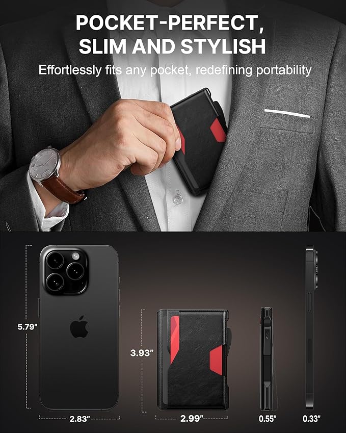 typecase Smart Wallet for Men: Metal Rfid Blocking Card Case, Ultra-Slim Bifold Wallet, Magnetic Card Holder, 9-13 Cards Capacitiy, Smart Pop up Wallet for Men with Money Clip - Black