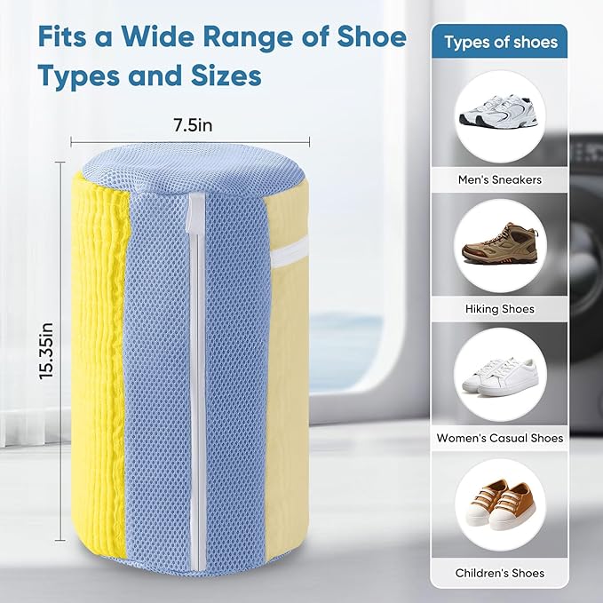 Shoe Washer Machine Bag 2Pack - Reusable Shoe Laundry Bag with Mesh Socks Washing Bag - 360°Deep Protective Cleaning Bags for Sneakers Delicate Footwear - Home Dorm Travel Essentials, Yellow
