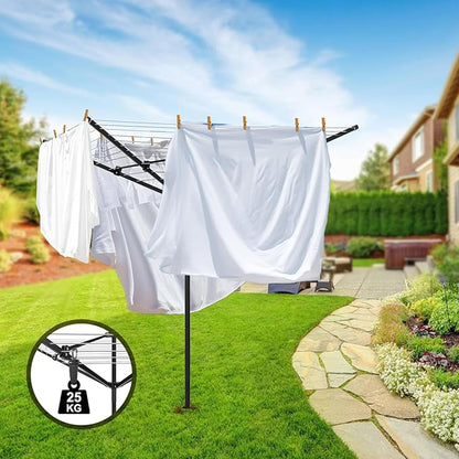 Umbrella Clothesline Outdoor, Rotary Retractable Clothes Line Outdoors Adjustable Height Drying Rack Clothing 4 Arms 12 Lines with 165 Feet Heavy Duty Outdoor Clothesline for Backyard