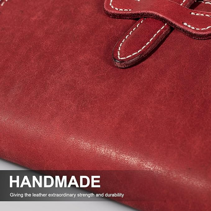 Leather Passport Holder for Travel Women Men, RFID Blocking Card Slot, Top-Grain leather with Magic Buckle, Boarding Pass Pocket,Retro Passport Wallet,Red