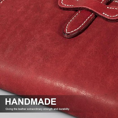 Leather Passport Holder for Travel Women Men, RFID Blocking Card Slot, Top-Grain leather with Magic Buckle, Boarding Pass Pocket,Retro Passport Wallet,Red