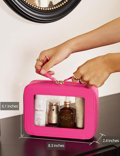 Popvibe Clear Makeup Bag Travel Cosmetic Case Transparent Toiletry Bag with Zipper, Portable Make Up Organizer Traveling Compact Car Bag for Essentials