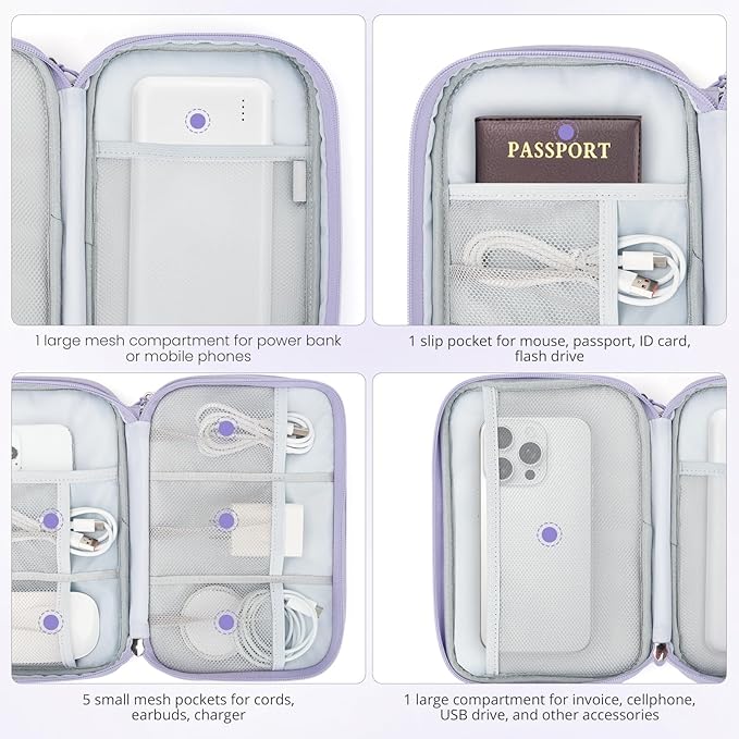 Skycase Tech Pouch - Lightweight Electronics Organizer Travel Case, Double Layers Travel Cable Organizer, All-in-One Storage Bag for Charger, Cord, Phone, Flash Drive, Accessories
