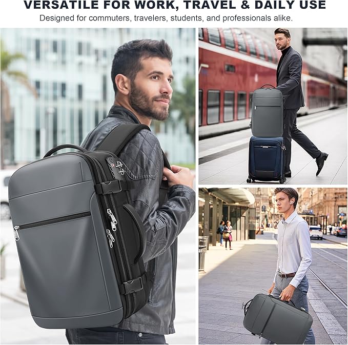Vacuum Backpack Travel 60L Expandable Vacuum Seal Compression Travel Backpack with Pump, TSA, Waterproof Oxford,17" Laptop Compartment,Carry On Backpack for Men & Women,Business,Flight Travel (Gray)