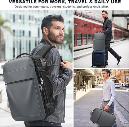 Vacuum Backpack Travel 60L Expandable Vacuum Seal Compression Travel Backpack with Pump, TSA, Waterproof Oxford,17" Laptop Compartment,Carry On Backpack for Men & Women,Business,Flight Travel (Gray)