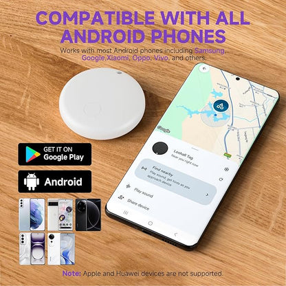 Eelexa Air Tag for Android (NOT for iOS or Huawei) Air Tags Luggage Tracker Tags Bluetooth Tracker for Android Smart Tracking Tag for Google Find My Device App Item Finder for Backpack, Keys (2 White)