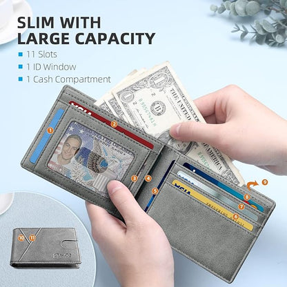 Zitahli Wallet for Men Slim 11 Credit Card Holder RFID Blocking Small Men's Wallet Bifold Minimalist Front Pocket With Mens Gifts Box