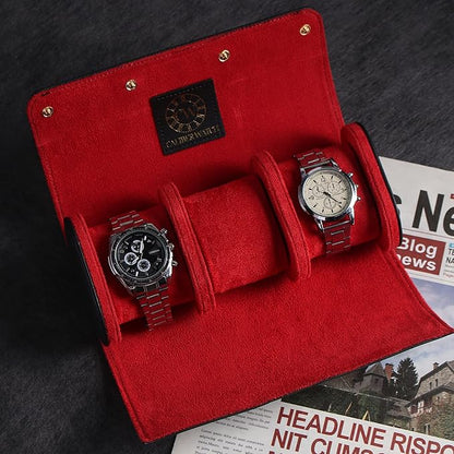 Genuine Napa Leather Watch Roll Travel Case for 3 Watches - Travel Watch Rolls and Leather Watch Display Cases with Velvet Interior - Watch Storage Organizer Men's