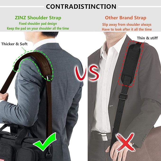 Shoulder Strap, ZINZ 57" Padded Adjustable Shoulder Bag Straps Replacement for Bags with D-Ring (B02R01)