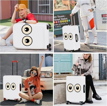 ANNA QUEEN Funny Cartoon Eyes Luggage Cover, White Suitcase Protector with Cute Big Eyes Design, Travel Suitcase Cover for 24-26 Inch Luggage, Stretchable & Washable Spandex Travel Accessories