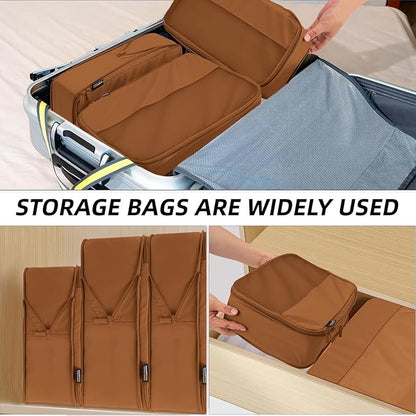 4 Piece Compression Packing Cubes for Suitcases and Backpack, Lightweight Travel Organizer Bags (Light Brown)