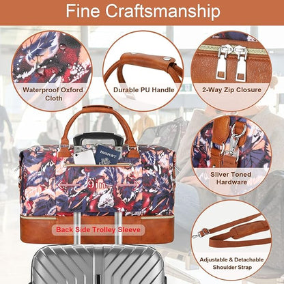 Weekender Bag for Women, Travel Duffel Bag Carry On Overnight Bag with Shoe Compartment Large Nylon Travel Weekend Tote Bag