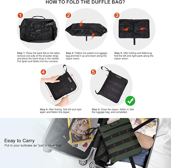 WITZMAN Foldable Duffle Bag for Travel 65L Lightweight Packable Duffel Bag with Shoes Compartment Overnight Bag for Men Women (B697 Classic Green)