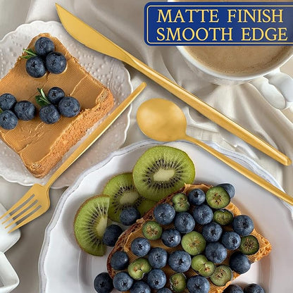 Matte Gold Stainless Steel Flatware Set for 4, 20-Piece Cutlery Tableware with Spoons and Forks, Dishwasher Safe