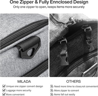 MILADA Convertible 2-in-1 Garment Duffel Weekender Bag Carry On Garment Bags for Travel Hanging Clothes Suit Bag Foldable Personal Item Business Overnight Bag with Shoe Compartment, Light Grey