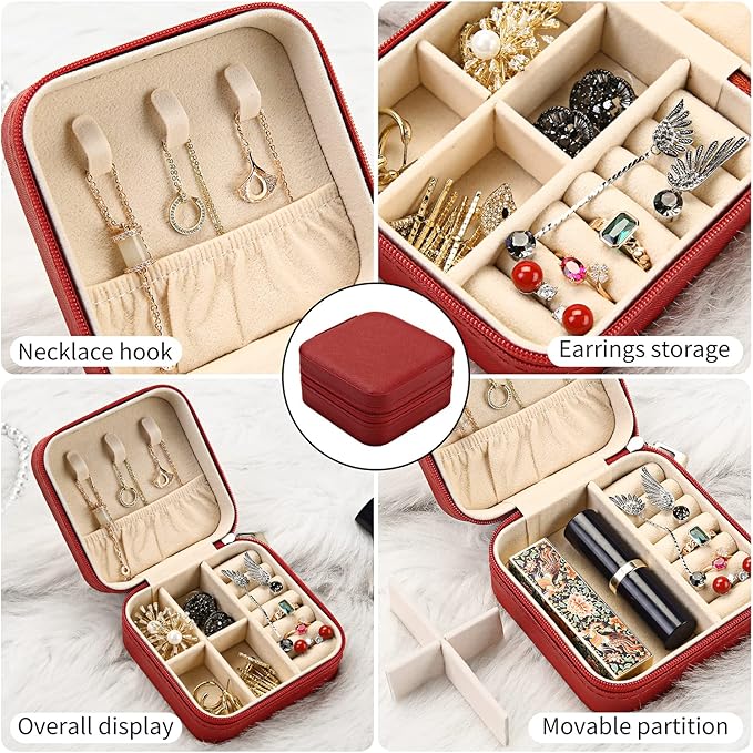 Mini Jewelry Case, Small Travel Jewelry Organizer, Portable Jewelry Box Mini Storage Organizer Display Box For Rings Earrings Necklaces (5Color-5pcs)