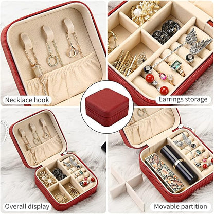 Mini Jewelry Case, Small Travel Jewelry Organizer, Portable Jewelry Box Mini Storage Organizer Display Box For Rings Earrings Necklaces (5Color-5pcs)