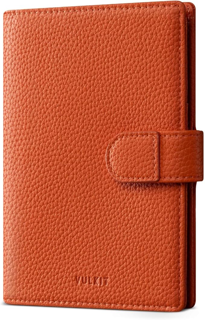 VULKIT Leather Passport Travel Wallet for 2 Passports Pocket Slim Double Passport Holder RFID Blocking with ID Window for Women or Men