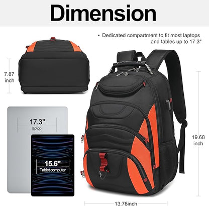 Boavan Laptop Backpack for men, 17.3 inch Laptop Bag with USB Port, Waterproof Travel Work Backpack Purse, Anti-Theft Teacher Nurse Doctor Casual Bookbags Office Business backpack，Black&Orange