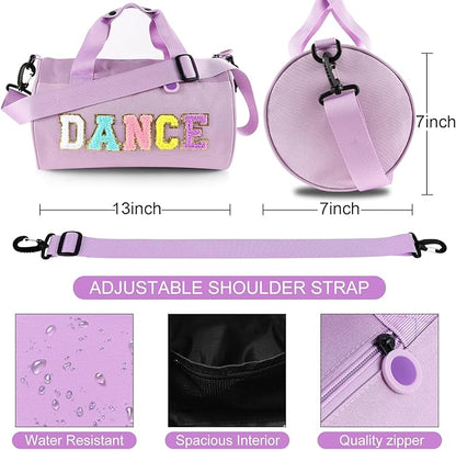 Dance Ballet Bag for Girls Sport Gym Duffle Bags Overnight Travel Bags Fun Dance Workout Duffel Bag Toddler Cute Bag for Dancers, Girls, Teens, Student Athletes (Purple)