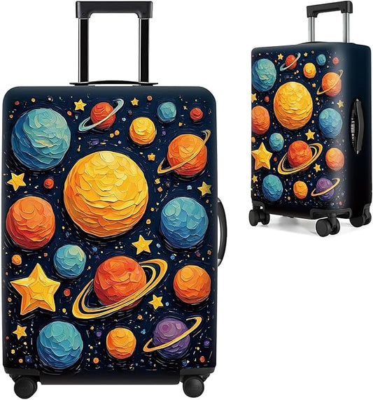 Space-Themed Luggage Cover – Durable Elastic Travel Suitcase Protector with Wheel Access, Fits Most Carry-On and Checked Bags,XL