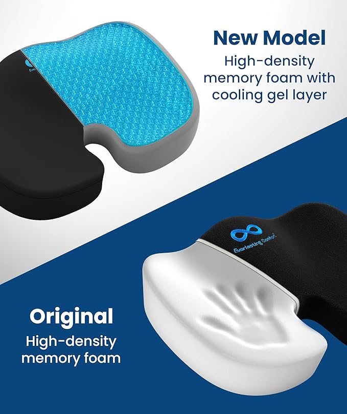 Everlasting Comfort Doctor Recommended Memory Foam Seat Cushion for Office Chairs & Car Seat - Ergonomic Office Desk Accessories for Tailbone Pain Relief, Sciatica & Back Support