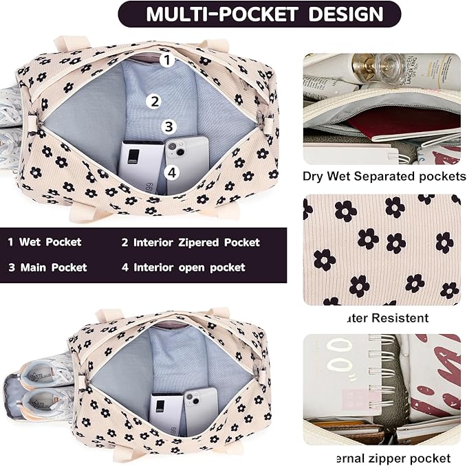 BLUBOON Duffle Bag Girls Kids Cute Gym Bag with Shoes Compartment & Wet Separation Waterproof Sports Overnight Travel Bag