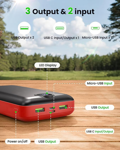 Portable Charger Power Bank 50000mAh 22.5W Fast Charging Battery Bank USB C External Battery Pack with 3 Output & 2 Input Digital Display for iPhone 16/15/14/13/12, Samsung, iPad etc (Red)