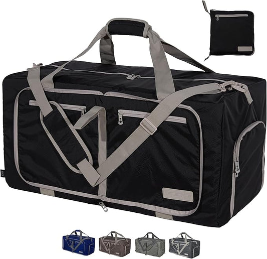 LEGEND 80L Foldable Duffle Bag for Travel - Packable Duffle Bags w/Shoe Compartment - Tear Resistant Collapsible Duffel Bags for Traveling - Lightweight Folding Duffel Bag for Men & Women -Black