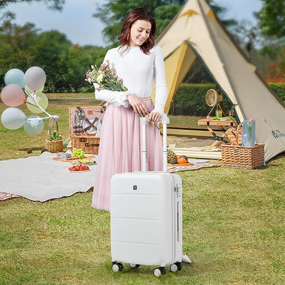 Hanke 20 Inch Carry On Luggage 22x14x9 Airline Approved PC Hard Shell Suitcases with Wheels TSA Luggage for Women Men Lightweight Travel Luggage(Smoke White)