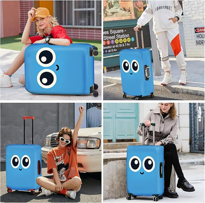 ANNA QUEEN Cute Smiley Face Luggage Cover, Blue Cartoon Suitcase Protector with Big Eyes Design, Stretchable, Washable Travel Cover for 28-30 Inch Luggage