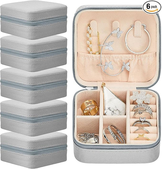 Taiyin 6 Pcs Travel Jewelry Case Box Bridesmaid Gifts Bulk Travel Jewelry Cases Boxes Small Jewels Organizers Mini Accessories Ornaments Storage for Women Girls Wedding Gifts (Gray)