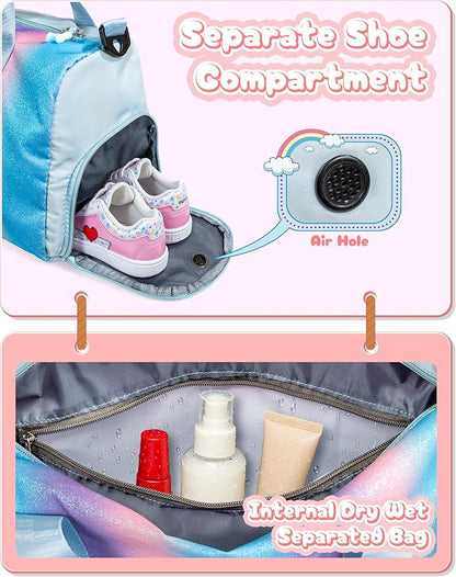 Christmas Gifts for Kids-Girl Gym Bag with Shoe Compartment, Kid Personalized Weekender Overnight Bags, Initial Travel Tote with Makeup Pouch, Graduation Gift for Girls (Letter Y)