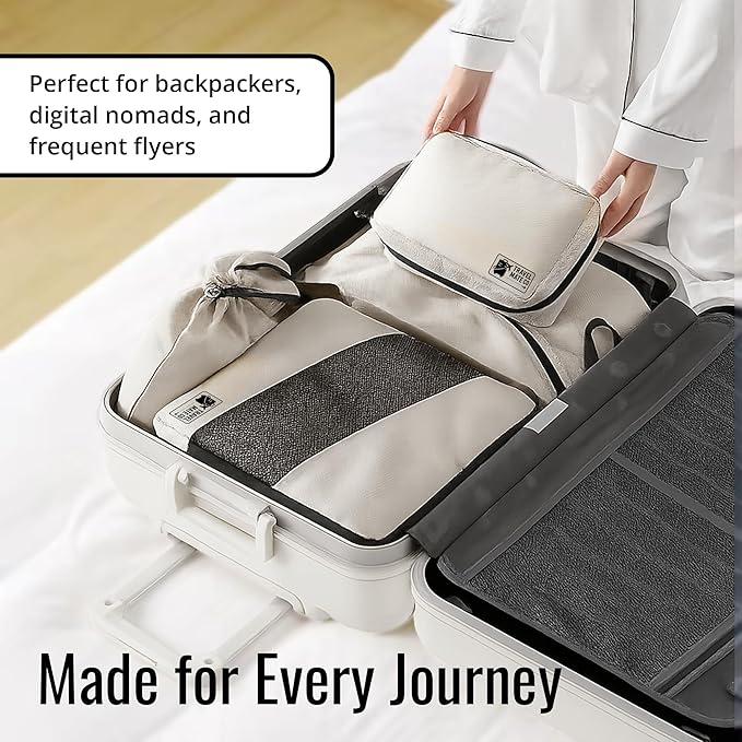 Travel Mate Co 6-Piece Travel Bag Set - 3 Packing Cubes for Travel in Small, Medium & Large - Includes 1 Shoe Bag, 1 Laundry Pouch & 1 Toiletry Organizer - Lightweight & Durable Luggage Organizer Bags