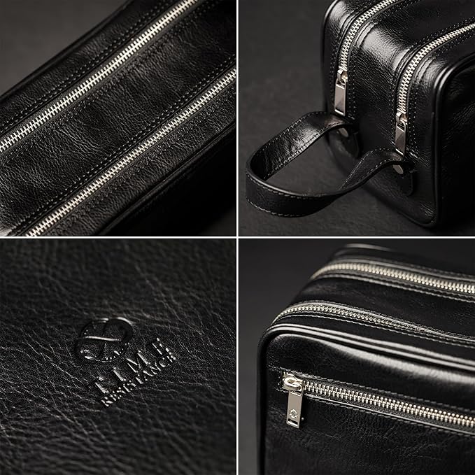 Time Resistance Leather Cosmetic Bag Toiletry Italian Classy Dopp Kit