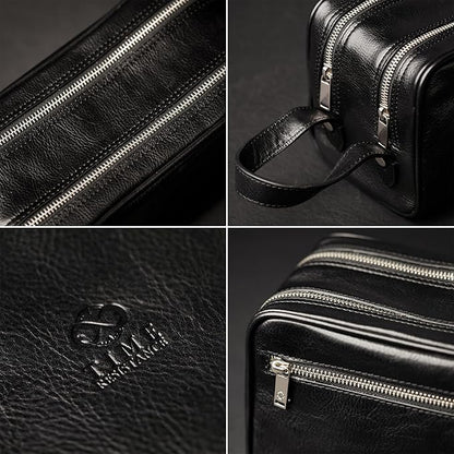 Time Resistance Leather Cosmetic Bag Toiletry Italian Classy Dopp Kit