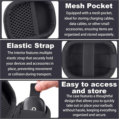 co2CREA Hard Case for Beats Powerbeats Fit with Carabiner Clip, Shockproof Earbuds Storage Box – Protective Travel Cover for Wireless Noise Cancelling Earbuds (Black Case)